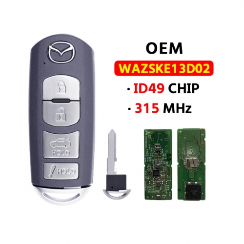 4Button Mazda OEM board Smart key 315Mhz ID49 chip FCC：WAZSKE13D02