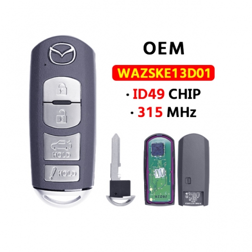 4 Button Smart Key  315MHz ID49 Chip WAZSKE13D01 / 02 For Mazda 3 6 Miata MX-5 2014 2015 2016 2017 2018 2019