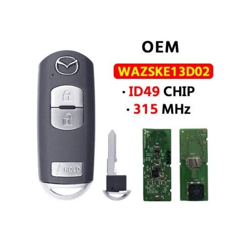 3Button Mazda OEM board Smart key 315Mhz ID49 chip FCC：WAZSKE13D02