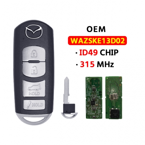 4Button Mazda OEM board Smart key 315Mhz ID49 chip FCC：WAZSKE13D02（Hatch Button）