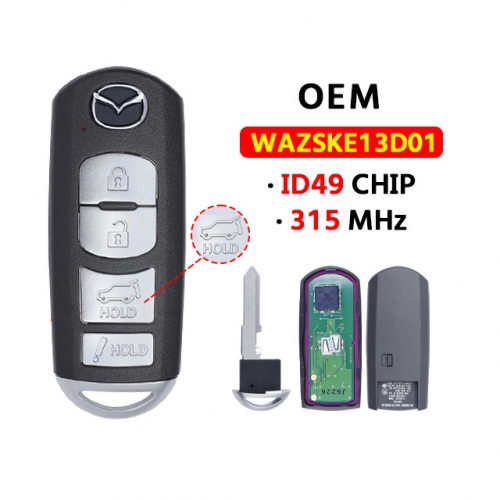 OEM Smart Remote Car Key With 4 Buttons FSK 315MHz 49 Chip for Mazda SUV CX-9 CX5 2016 2017 2018 Fob WAZSKE13D02 SKE13D01