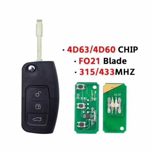 3 Buttons Remote Key for Ford Mondeo Focus Fiesta C-Max S-Max Galaxy Smart Car Key 4D60 or 4D63 Chip 315/433Mhz