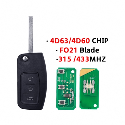 315/433Mhz 3Buttons Folding Remote Car Key for Ford 4D60/4D63 Chip for Ford Focus 2 3 Mondeo Fiesta Key Fob HU101 Blade