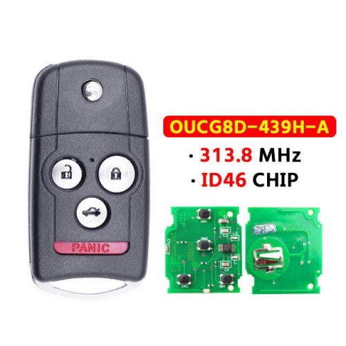 4 Button Remote Smart Car Key 313.8MHz ID46 Chip FCC ID: OUCG8D-439H-A for Acura TL 2007 2008 with Uncut Blade