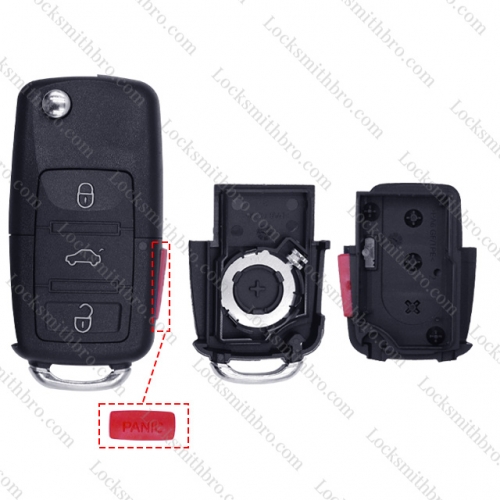 LockSmithbro 3+1 Button Separable VW Flip Remote Key Shell With Logo