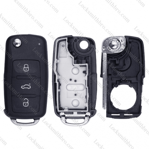 LockSmithbro 3 Button Inseparable VW Flip Remote Key Shell With Logo