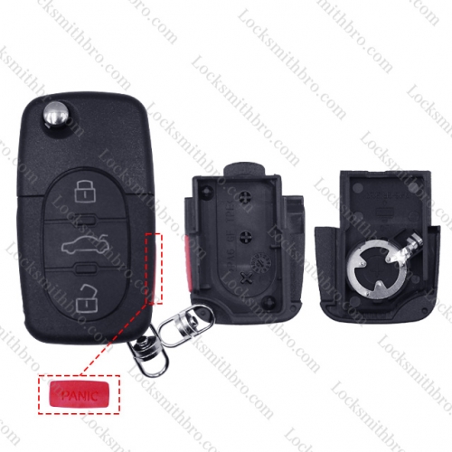 LockSmithbro 1616 Battery 3+1 Button With Logo VW Flip Remote Key Shell