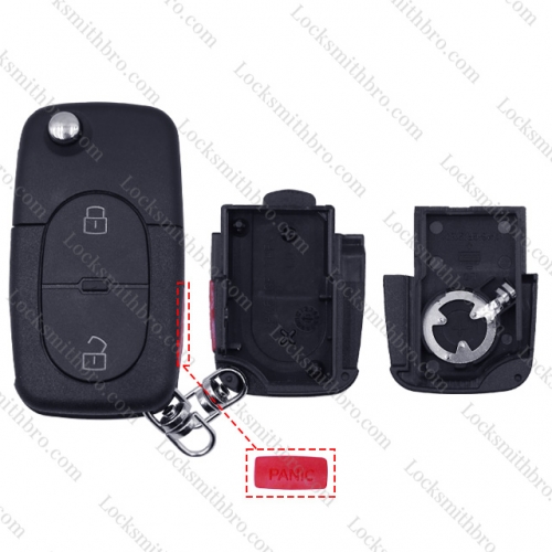 LockSmithbro 1616 Battery 2+1 Button With Logo VW Flip Remote Key Shell