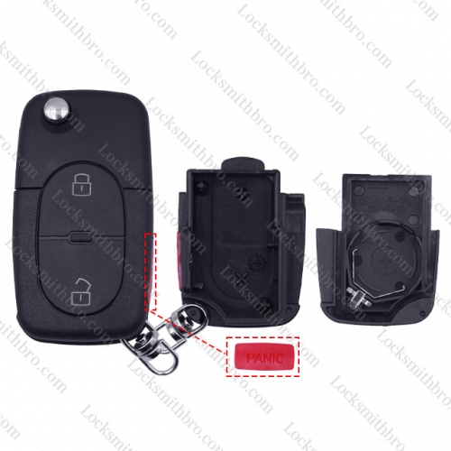 LockSmithbro 2032 Battery 2+1 Button With Logo VW Flip Remote Key Shell