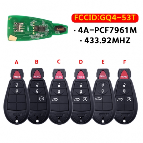 3/4/5button GQ4-53T fobik remote car key fob 433mhz 4A chip for dodge ram jeep cherokee sport kl T-chrysler city & country 2014+