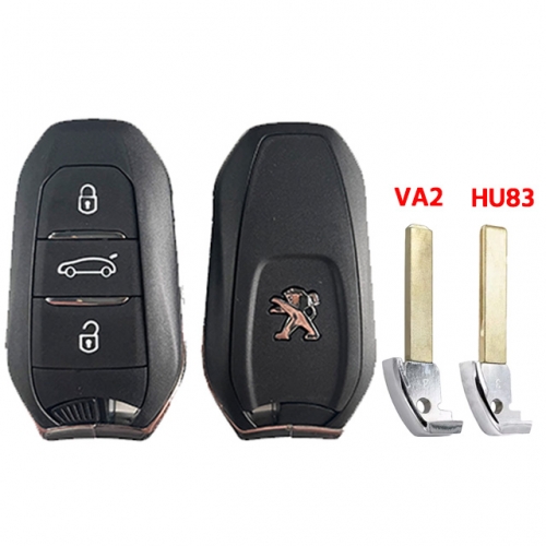 3 Button T-Peugeot smart key shell HU83 blade with Logo