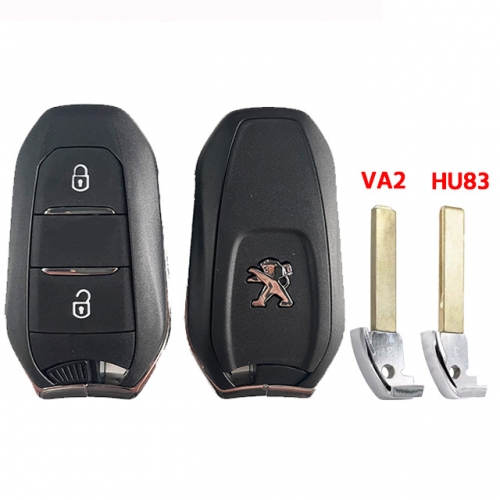 2Button T-Peugeot smart key shell HU83 blade with Logo