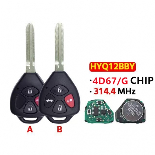 3/4 Buttons Car Remote Key 314.4 Mhz 4D67/G CHIP  HYQ12BBY for T-oyota Camry Avalon Corolla Matrix RAV4 Yaris Venza