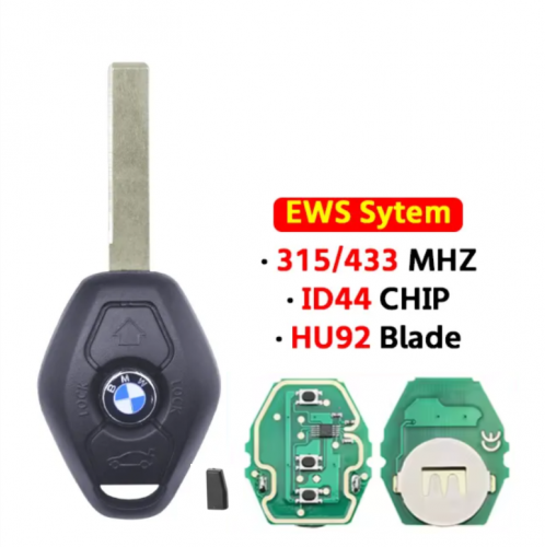 3Button remote key  315/433 Mhz ID44 PCF7935 Chip For BMW EWS System Z1 Z2 Z3 Z5 1 3 5 7 Series（HU92 Blade）