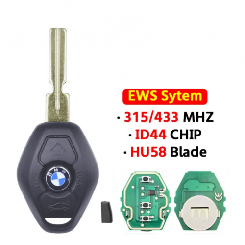 3Button remote key  315/433 Mhz ID44 PCF7935 Chip For BMW EWS System Z1 Z2 Z3 Z5 1 3 5 7 Series（HU58 Blade）