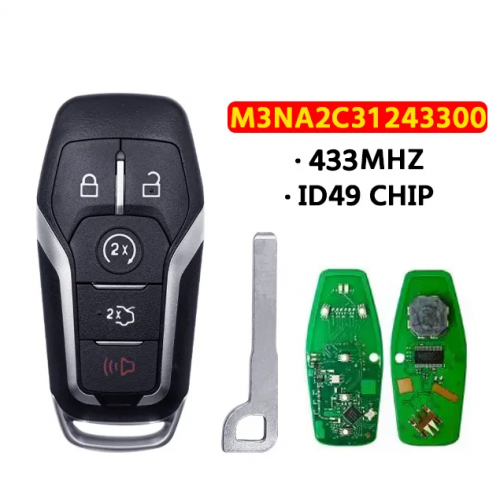 5button Remote Key M3N-A2C31243300 ID49 Chip 433MHz   For Ford smart car key