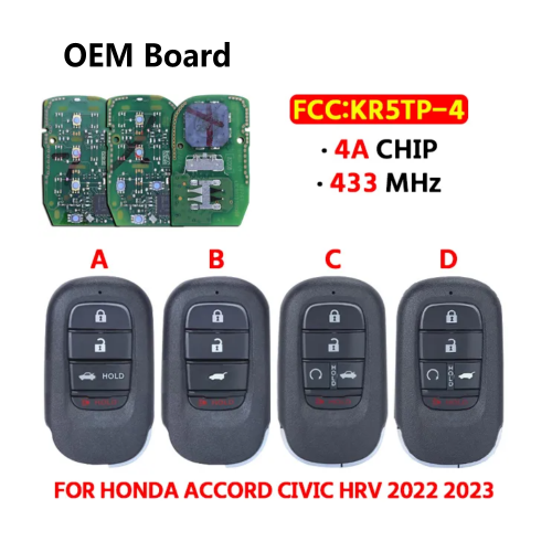 OEM Board 4/5button Keyless Go Smart Remote Key  FSK 433.92MHz 4A Chip KR5TP-4  Fob for Honda Accord Civic HRV 2022 2023