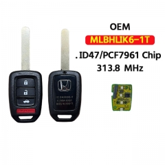 (OEM) FCC:MLBHLIK6-1T  313.8MHz ID47 Remote Key Fob for 2013 2014 2015 2016 2017 Honda Accord Civic