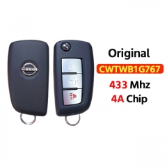 OEM 3-Button Flip Key 433Mhz 4A Chip CWTWB1G767 For 2014-2020 T-Nissan Rogue