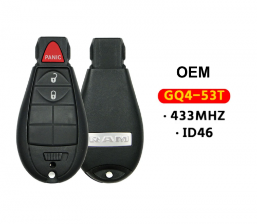 OEM 3-Button Fobik Key 433Mhz ID46 Chip GQ4-53T  PN: 56046953AG For 2013-2020 Dodge RAM