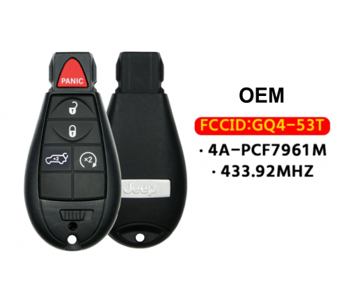 OEM 5-Button Fobik 433Mhz 4A Chip GQ4-53T  PN: 68105083AG For 2014-2019 Jeep Cherokee