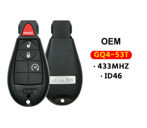 OEM 4-Button Fobik Key 433Mhz ID46 Chip GQ4-53T  PN: 56046955AG For 2013-2018 Dodge Ram