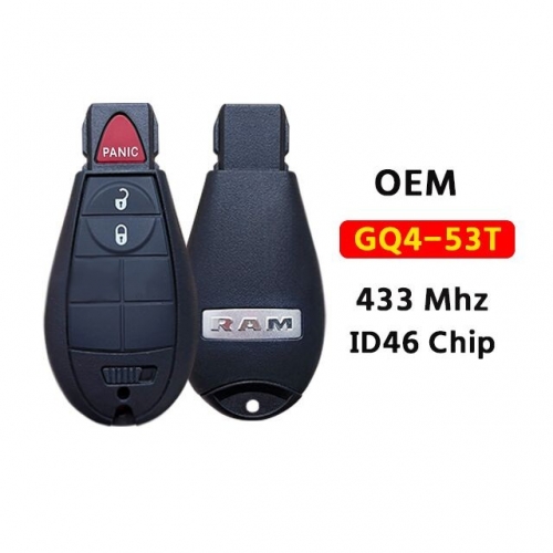 OEM 3-Button Fobik Key 433Mhz ID46 Chip GQ4-53T  PN: 56046953AG For 2013-2020 Dodge RAM