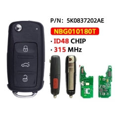 4Button Remote key 315MHZ 48 chip FCCID:NBG010180T for VW P/N: 5K0 837 202AE