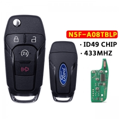 4-Button Flip Key 433Mhz ID49 Chip N5F-A08TBLP For  Ford F-150 F-250 2023 2024