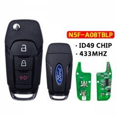 3-Button Flip Key 433Mhz ID49 Chip N5F-A08TBLP For 2015-2022 Ford  Ford F-150 F-250 2023 2024