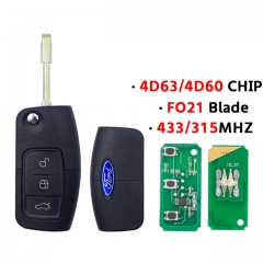 3 Buttons Remote Key for Ford Mondeo Focus Fiesta C-Max S-Max Galaxy Smart Car Key 4D60 or 4D63 Chip 315/433Mhz