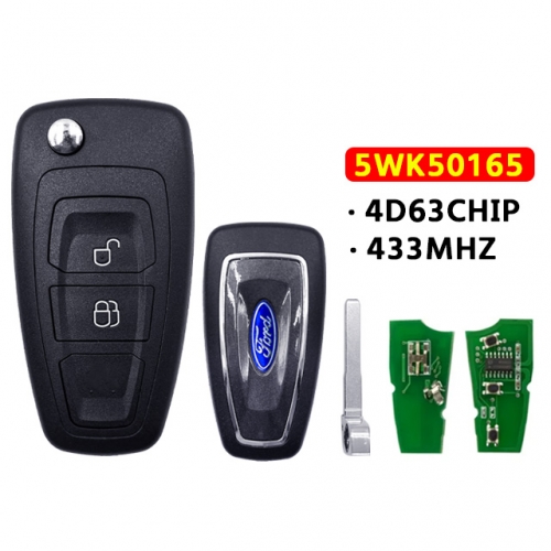 5WK50165 Flip Key 2 Button 433Mhz FSK 4D63 Chip For Ford Ranger 2011 2012 2013 2014 2015