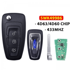 3 Buttons ASK Remote Key for Ford C-Max Focus Fiesta Mondeo 4D63 or 4D60 Chip 433Mhz Smart Flip Car Key