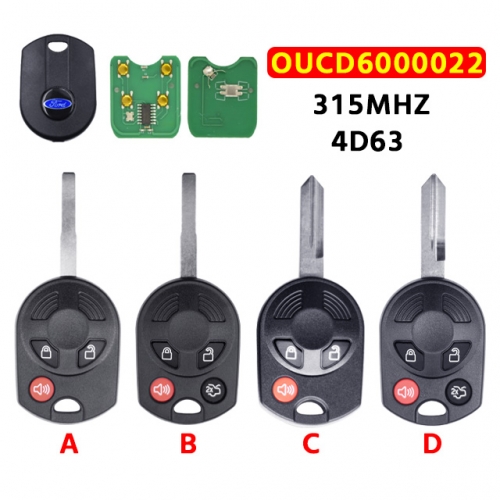 3/4 Buttons 315Mhz Remote Car Key for Ford C-Max Edge Escape Focus Lincol.n Mazda Mercury 4D63 Chip for Ford Key FCC：OUCD6000022