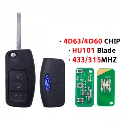 315/433Mhz 3Buttons Folding Remote Car Key for Ford 4D60/4D63 Chip for Ford Focus 2 3 Mondeo Fiesta Key Fob HU101 Blade