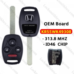 OEM Board 3+1Button Remote Key 313.8Mhz ID46  KR55WK49308 for 2008-2014 Honda Accord