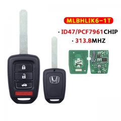 3+1Buttons Remote key For Honda MLBHLIK6-1T 313.8Mhz PCF7961 Chip For Honda Accord Sport Accord LX Civic 2013 2014 2015