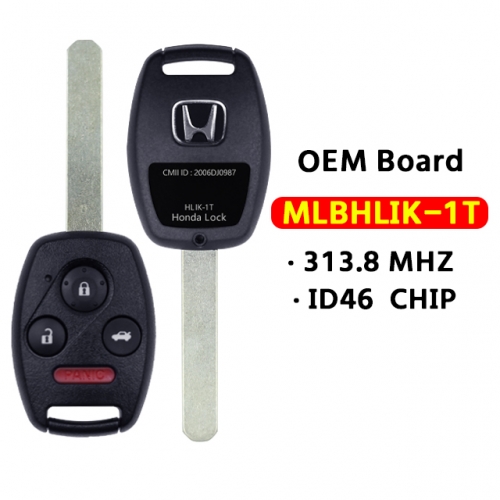 3+1Button  Remote Smart Car Key Fob  313.8Mhz  ID46 PCF7961 Chip MLBHLK-1T For Honda Accord MLBHLIK-1T（OEM Board）