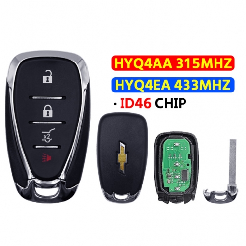 4 Button Remote Car Key ID46 Chip 315/433Mhz For Chevrolet Cruze Spark Camaro Equinox Malibu2017-2018 HYQ4AA/HYQ4EA