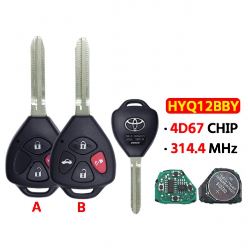 3/4 Buttons Car Remote Key 314.4 Mhz 4D67/G CHIP  HYQ12BBY for T-oyota Camry Avalon Corolla Matrix RAV4 Yaris Venza