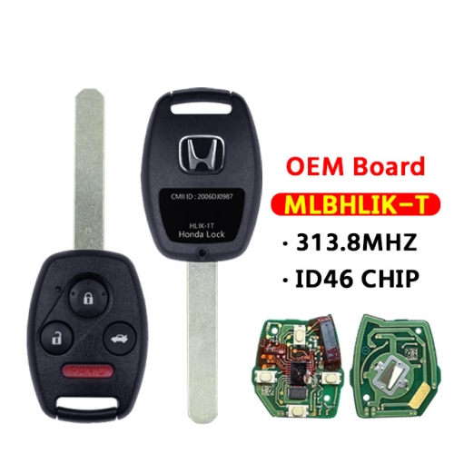 3+1Button  Remote Smart Car Key Fob  313.8Mhz  ID46 PCF7961 Chip MLBHLK-1T For Honda Accord MLBHLIK-1T（OEM Board）