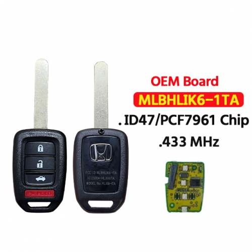 OEM Board 3+1Buttons Remote key  MLBHLIK6-1TA 433Mhz PCF7961 ID47 Chip For Honda Accord CR-V CIVIC 2016 2017