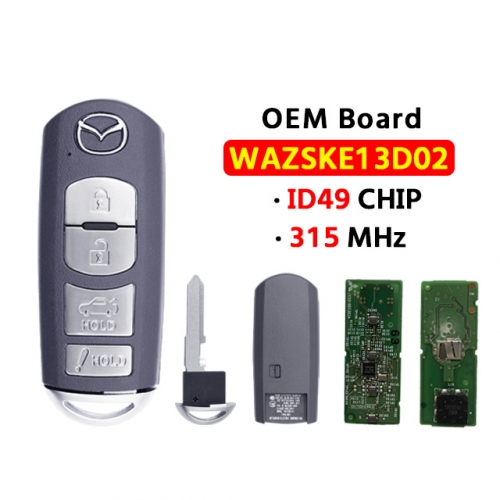 4Button Mazda OEM board Smart key 315Mhz ID49 chip FCC：WAZSKE13D02