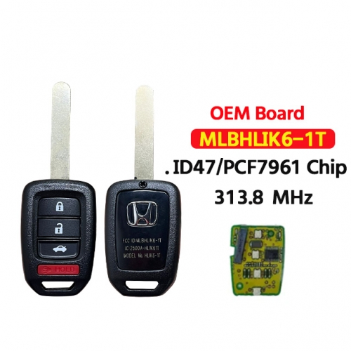 OEM Board 3+1Buttons Remote key  MLBHLIK6-1T 313.8Mhz PCF7961 ID47 Chip For Honda Accord Sport Accord LX Civic 2013 2014 2015