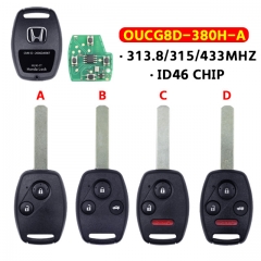 OUCG8D-380H-A for Honda Key 313.8/315/433Mhz Remote Car Key ID46 Chip for Honda Odysse.y 2005-2010 Accord 2003-2007