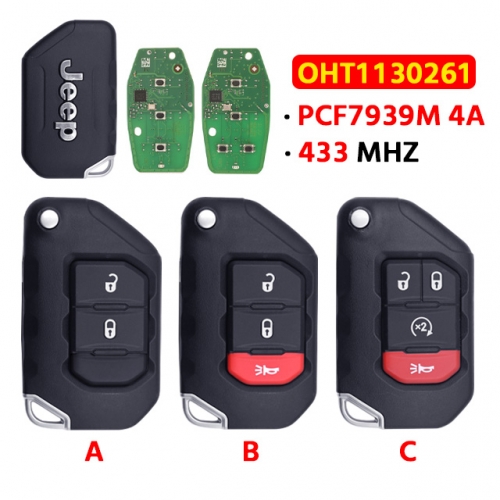 For the new Jeep T-Wrangler smart folding remote control JEEP T-Wrangler smart card key 433MHZ 4A chip  FCC:OHT1130261