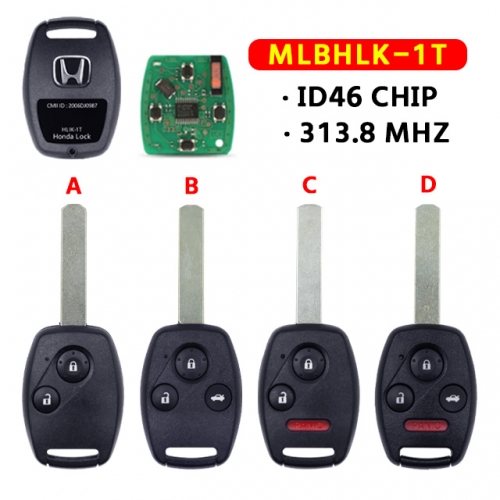 2/3/4 Buttons 313.8Mhz Remote Smart Car Key Fob ID46 PCF7961 Chip MLBHLK-1T For Honda Accord MLBHLIK-1T