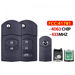 2/3Button 433Mhz 4D63 Chip Car Remote Key for Mazda 3 BK Series 2006-2009, BT50 2006 Visteon 41781 Smart Flip Car Key