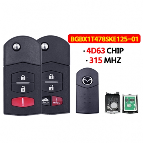3/4Button BGBX1T478SKE125-01 for Mazda Key 4D63 Chip Remote Key For Mazda 3 5 6 CX-7 CX-9 MX-5 Miata 315Mhz