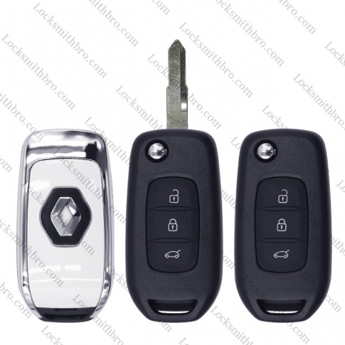 3 Button T-Renault Flip key shell with logo